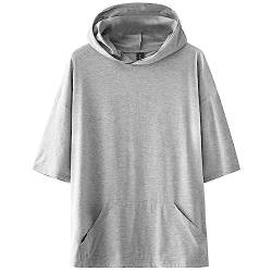 KENAIJING Herren T-Shirt, Unisex Harajuku Streetwear Einfarbige Short Sleeve T-Shirt Hoodie Sweatshirt, Grau, 3XL von KENAIJING