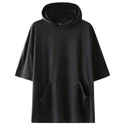 KENAIJING Herren T-Shirt, Unisex Harajuku Streetwear Einfarbige Short Sleeve T-Shirt Hoodie Sweatshirt, Schwarz, 3XL von KENAIJING