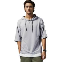 KENAIJING Herren T-Shirt mit Kapuze T Shirt Hoodie Pullover Sweatshirt (Hellgrau, 3XL) von KENAIJING