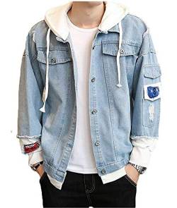 KENAIJING Unisex Jacke Hoodie, Jeansjacke mit Kapuze Sweat-Jacke (Hellblau, XL) von KENAIJING