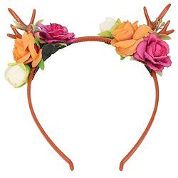 Blumen Stirnband, Modisches Blumen Rentier Geweih Stirnband Blumengirlande Krone für Party, Cosplay, Hochzeit, Weihnachten (Rosenrot) von KENANLAN