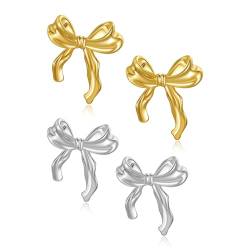 Schleifen Ohrringe,KENIY Ohrringe Gold für Damen Goldene Bow Earrings mit 14k Echt Vergoldete,Hypoallergen Schleifen Ohrringe Gold/Schleifen Ohrstecker Silber 925 mit Geschenkbox von KENIY