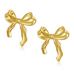 Schleifen Ohrringe,KENIY Ohrringe Gold für Damen Goldene Bow Earrings mit 14k Echt Vergoldete,Hypoallergen Schleifen Ohrringe Gold/Schleifen Ohrstecker Silber 925 mit Geschenkbox von KENIY