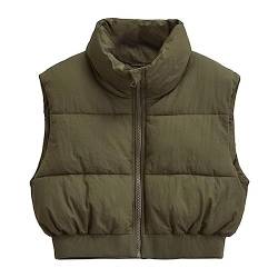 KEOMUD Damen Winter Crop Vest Leichte Ärmellose Warme Oberbekleidung Puffer Weste Gepolsterte Weste, 02 Armygreen, Medium von KEOMUD