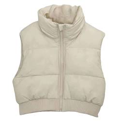 KEOMUD Damen Winter Crop Weste Leichte Ärmellose Warme Oberbekleidung Puffer Weste Gepolsterte Weste, 02 Beige, Small von KEOMUD