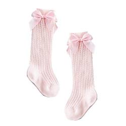KERDEJAR Baby-Socken, niedliche Schleife, Baby-Socken, Baumwoll-Schleifen, für Mädchen, Kniestrümpfe für Frühling und Sommer, Netzgewebe, 0–2 Jahre, Rosa von KERDEJAR