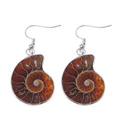 KERDEJAR Ohrringe, natürliche Schnecke Ammonit Spirale Wirbel Conch Shell Fossilien Anhänger baumeln Ohrringe grau von KERDEJAR
