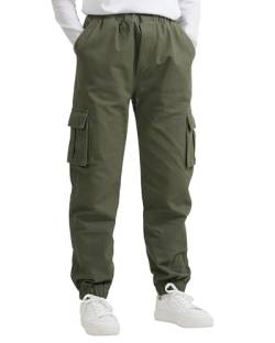 KEREDA Cargohose Jungen Kinder Jogginghose Hosen Cargo Hose,Armeegrün,134-140 von KEREDA