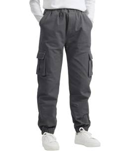 KEREDA Cargohose Jungen Kinder Jogginghose Hosen Cargo Hose,Grau,134-140 von KEREDA