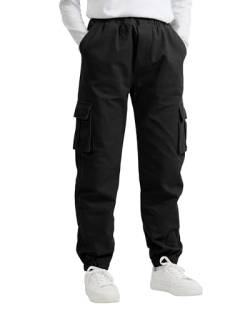 KEREDA Cargohose Jungen Kinder Jogginghose Hosen Cargo Hose,Schwarz,146-152 von KEREDA