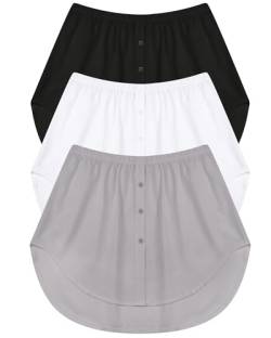 KEREDA Damen Blusenrock Hemdverlängerung Blusen Rock Unterrock Blusenverlängerung Hemdrock Unterzie Shirt Verlängerung Extender Mini Skirt,3 Stück Schwarz+Weiß+Grau, EUsize46 von KEREDA