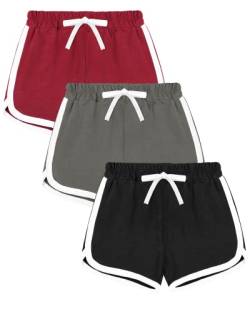 KEREDA Kinder Mädchen Shorts Kurze Hose Sommer Radlerhose Sporthose 3er-Pack, Rot/Grau/Schwarz, 7-8 Jahre von KEREDA