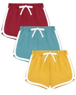 KEREDA Kinder Mädchen Shorts Kurze Hose Sommer Radlerhose Sporthose 3er-Pack, Rot/Grün/Gelb, 6-7 Jahre von KEREDA