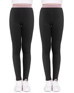 KEREDA Leggings Mädchen Kinder Leggins Hosen Baumwolle Weiß Schwarz 2er-Pack,Schwarz/Schwarz,104-110 von KEREDA