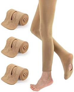 KEREDA Mädchen Kinder Strumpfhose Feinstrumpfhose Ballett Tanzstrumpfhose mit Fuß 110-170 3er Pack, Hautfarbe, 158-170 von KEREDA