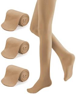 KEREDA Mädchen Kinder Strumpfhose Feinstrumpfhose Ballett Tanzstrumpfhose mit Fuß 110-170 3er Pack, Hautfarbe-2, 110-128 von KEREDA