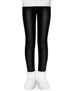 KEREDA Mädchen Leggings Thermo Gefüttert Thermoleggings Winter Warme Kunstleder 1er-Pack,Schwarz Kunstlederr,128-134 von KEREDA