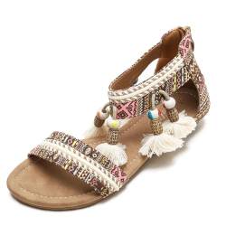 Damen-Sandalen und Flache Schuhe, modische Sommer-Damen-Sandalen mit offenem Zehenbereich – böhmische, lässige Strandschuhe von KEROBGJFS