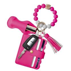 KESOCORAY Damen Armband Schlüsselanhänger Brieftasche Silikon Perlen Armreif Schlüsselanhänger Quaste, K-Bead Brieftasche, Hot Pink, One Siza von KESOCORAY