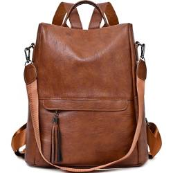 KESUDE Elegant Rucksack Damen Klein - Anti Diebstahl Lederrucksack 2 in 1 Cityrucksack Frauen Rucksacktasche Wasserdichte Schultertasche Casual Tasche Daypack Backpack Damenrucksack, Braun von KESUDE