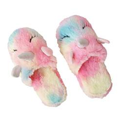 KESYOO 1 Paar Regenbogen Einhorn Hausschuhe Winter Herbst Tier Hausschuhe Flauschige Schuhe Weiche Slipper Hausschuhe für Dame Erwachsene Frau Größe L von KESYOO