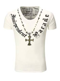 Key Largo T-Shirt T Independent V-Neck Kreuz Nieten Print weiß M von KEY LARGO