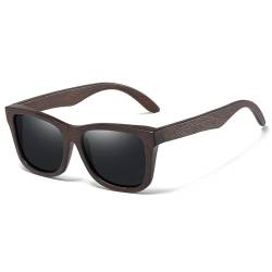 KEYAMI Polarisierte Herren-Sonnenbrille Retro-Holz-Mode-Sonnenbrille 100% UV-Schutz,A von KEYAMI
