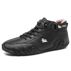 KEYGEM Winter Barfußschuhe Herren Damen Leder ein Innenfutter aus Flanell Schuhe 34-50 (schwarz,41) von KEYGEM