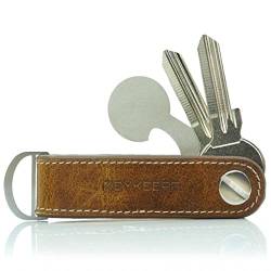KEYKEEPA® - Loop - Edler Leder Key Organizer für bis zu 7 Schlüssel - inklusive Einkaufswagenchip + Öse für den Autoschlüssel – Schlüsselorganizer „Made in Germany‘‘ (Cognac Brown) von KEYKEEPA