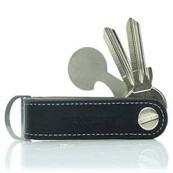 KEYKEEPA® - Loop - Edler Leder Key Organizer für bis zu 7 Schlüssel - inklusive Einkaufswagenchip + Öse für den Autoschlüssel – Schlüsselorganizer „Made in Germany‘‘ (Phantom Black) von KEYKEEPA