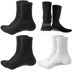 KEYRI 3 Paar Fußballsocken Sportsocken für Kinder, Grip-Socken Atmungsaktive Socken Atmungsaktive Socken Trainingssocke, Einheitsgröße Silikon Antirutschsocken Alter 7~13 (Baumwolle, Schwarz+Weiß) von KEYRI