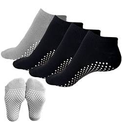 KEYRI 4 Paare Yoga Socken für Frauen und Männer Sneaker Socken Pilates Rutschfeste Socken Für Ballett,Gymnastik,Tanz,Zuhause,Stoppersocken Antirutschsocken Baumwolle,Einheitsgröße (3 Schwarz + 1 Grau) von KEYRI