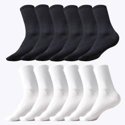 KEYRI 6 Paar Baumwollsocken Sportsocke, Trainersocken Laufsocken Einheitsgröße für Herren Damen, Langlebige Atmungsaktive Socken für Tägliches Laufen, Wandern Fitnessstudio ect (3 Schwarz + 3 Weiß) von KEYRI