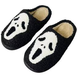 KEYUSHOP Damen Herren Plüsch Hausschuhe Memory-Baumwolle Pantoffeln Winter Halloween Slippers Kürbis Schlappen Flauschige Spooky Slides Weihnachtspantoffeln Weiche rutschfeste Cozy Slippers von KEYUSHOP