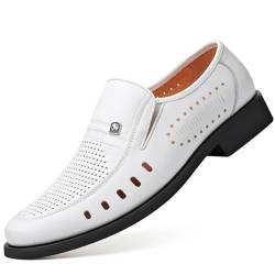 KEZONO Sommer Hohle Leder Herrenschuhe Dünne Formelle Freizeitschuhe Mokassin Business Schuhe (Color : White, Size : 40) von KEZONO