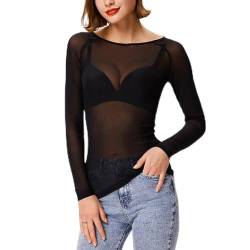 KFLY Damen Mesh Tops Langarm Durchsichtige Bluse Sexy Shirt Durchsichtig Clubwear Nachtwäsche von KFLY