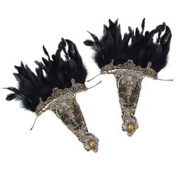 KGDUYC Kostüm-Handschuhe für Erwachsene,1 Paar mehrschichtige Retro-Feder-Handschuhe aus hohler Goldspitze, geeignet für Hochzeiten, Karneval und Cosplay von KGDUYC