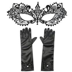 KGDUYC Kostüm-Handschuhe für Erwachsene,Masken & Brillen für Erwachsene,Schwarze Spitzenmaske, lange schwarze Handschuhe, geeignet für Hochzeiten, Karneval, Cosplay von KGDUYC