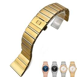 KGFCE 18 mm, 23 mm, 25 mm, Edelstahl-Uhrenarmbänder, Faltschnalle, Uhrenarmband für Omega Doppeladler-Konstellation, Seamaster-Armband (Farbe: Gold, Größe: 18 mm-9,5 mm) von KGFCE