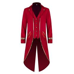 KGIHPC Herren Steampunk Vintage Frack Jacke Gothic Viktorianisch Uniform Mantel Halloween Mäntel (as3, age, free_size, Rot, 3XL) von KGIHPC