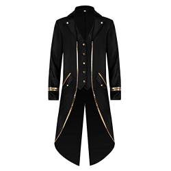 KGIHPC Herren Steampunk Vintage Frack Jacke Gothic Viktorianisch Uniform Mantel Halloween Mäntel (as3, age, free_size, Schwarz, 3XL) von KGIHPC