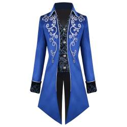 KGIHPC Herren Vintage viktorianischen Gothic Frack Viking Renaissance Mittelalter Renaissance Steampunk Jacke Halloween Kostüme (as3, age, free_size, Blau, M) von KGIHPC