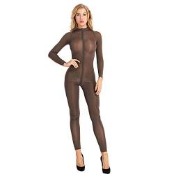 KHDFYER Nachthemd Spitze Lingerie Nachtkleid Damen Dessous Sexy Body Suit Bodystocking Doppelreißverschluss Babydoll Jumpsuit-Kaffee_L. von KHDFYER