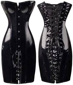 KHDFYER Nachtwäsche Damen Sexy Gothic Sexy Shiny Long Leder Wetlook Off Shoulder Bodycon Kleid PVC Latex Korsett Kleid Party Night Club Vestidos-Black_XXL von KHDFYER