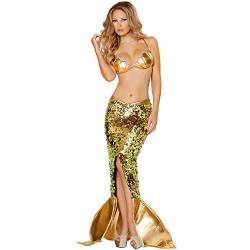 KHDFYER Sexy Kostüm Damen Erotisch 2 Stück/Set Gold Sexy Romantische Schönheit Sea Maid Meerjungfrau Kostüme Erwachsene Frauen Halloween Cosplay Meerjungfrau Kostüm BH Meerjungfrau Schwanz-Gold_M von KHDFYER