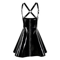 KHDFYER Sexy Minikleid Sexy Frauen Wet Look PVC Latex Lederkleid Bodycon Kleid Schwarz Sexy Club Party Kleider Vestidos Suspenders Club Kleid-Black_L von KHDFYER