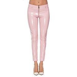 Sexy Dessus Plus Size Leder Sexy Shiny Leggings Frauen PVC Reißverschluss Punk Rock Disco Legging Latex Skinny Pencil Schwarze Hose Hot Pants-Rosa_XXL von KHDFYER