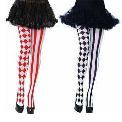 KHIRY 2 Paar Overknees Strümpfe Zirkus, Damen Overknee-Hohe Socken, Gestreifte Oberschenkelstrümpfe für Halloween, Cosplay von KHIRY