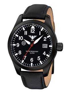 KHS Herrenuhr Airleader Black Steel mit Lederband KHS.AIRBS.L von KHS