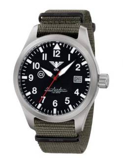 KHS Herrenuhr Airleader Steel mit Natoband Schwarz KHS.AIRS.NSGO Natoband steingrau-Oliv von KHS